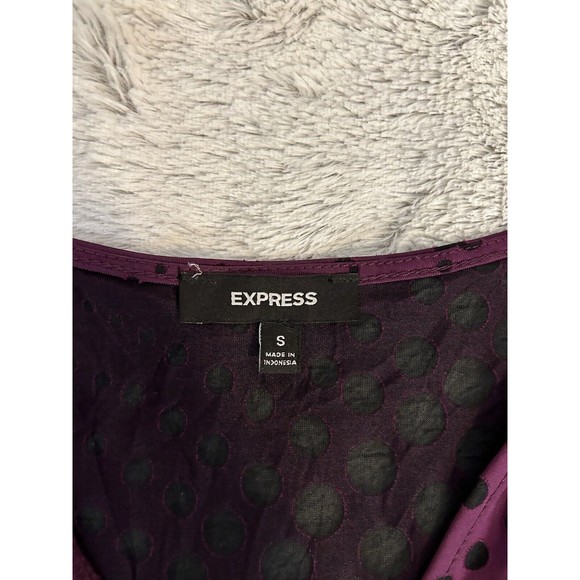 Express-Purple With Sheer Black-Polka Dot-Blouse-Split Shoulder-V Neck-Small-Use - Picture 5 of 10